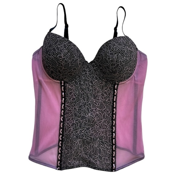 Y2K Black & Pink Corset Bustier Cropped Tank Top - Picture 1 of 8